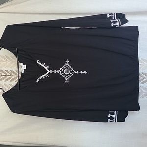 Old Navy woman's long sleeved black with white embroidery stitching shirt.